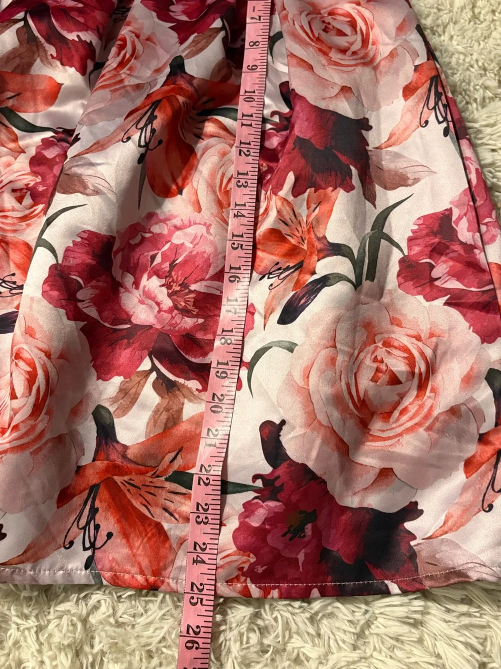 Charlotte Russe Pleated Floral Satin Midi Skirt Pink Red Peony Rose